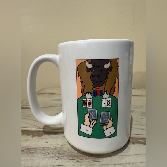Buffalo Poker Bet On Bison White Mug - Picture 1 of 6